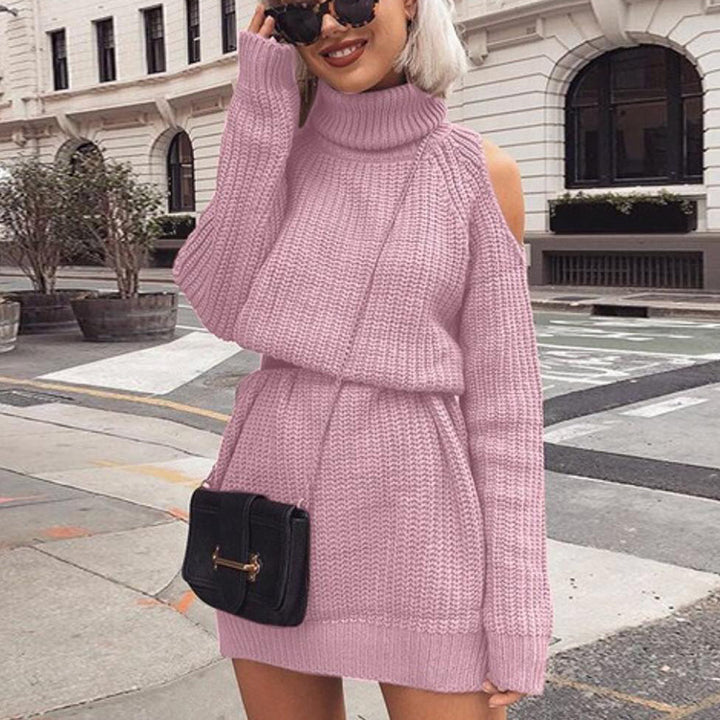 Knit dress for women with turtleneck and off-shoulder design Lune London