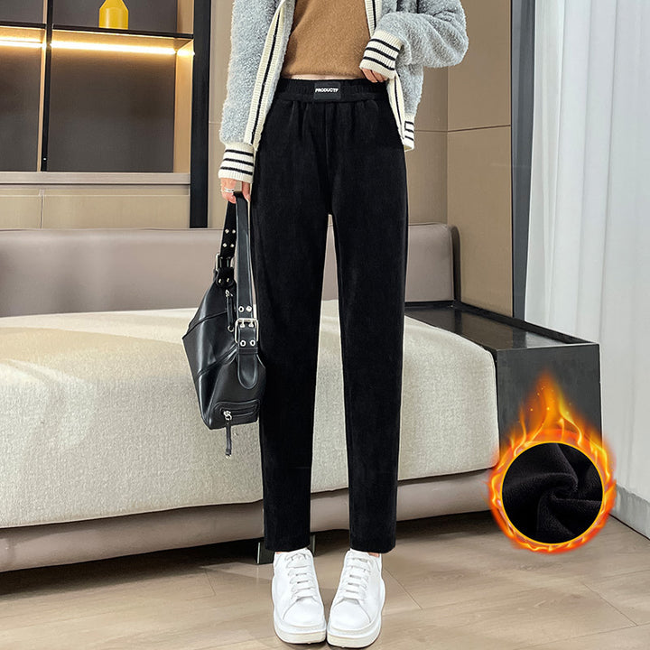 Women's corduroy pants, lined, carrot cut, narrow leg opening