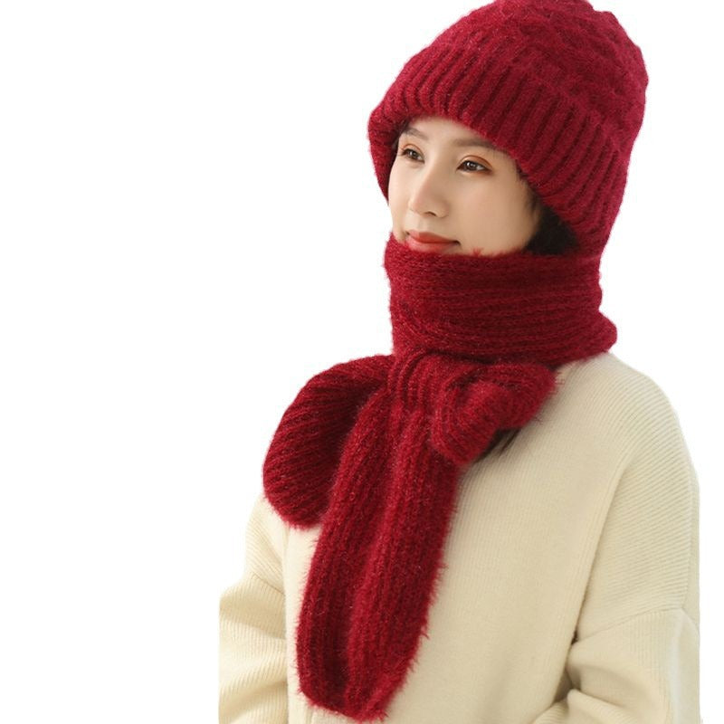 Padded knit cap with scarf for women
