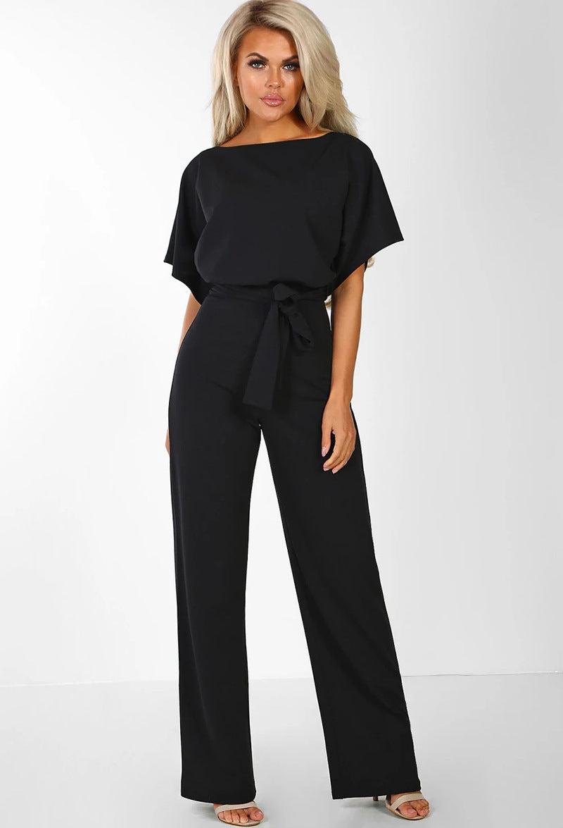 Ladies elegant wide-leg jumpsuit with chic and stylish waist detail