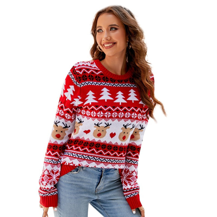 Women's Christmas sweater with animal motif, knitted look