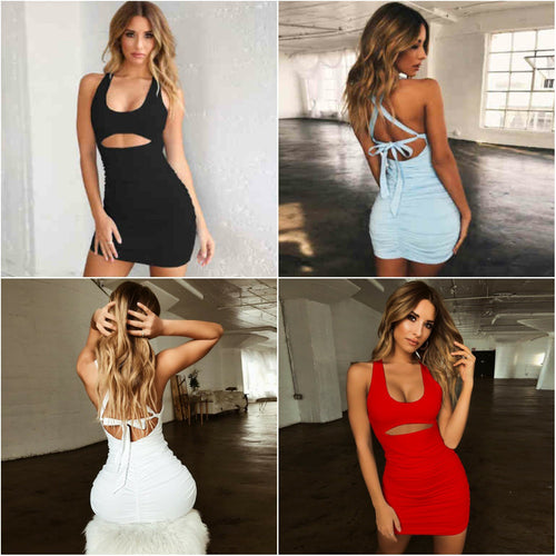 Women's form-fitting mini dress with neckline Amarae