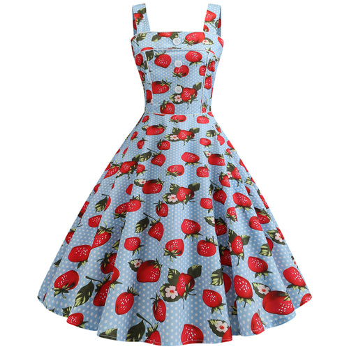 Robe swing femme avec un design joyeux de fraises et une jupe évasée Chic & Stil