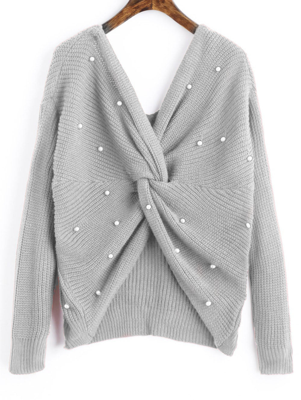 Women's knitted sweater with twisted detail and bead trim Lune London