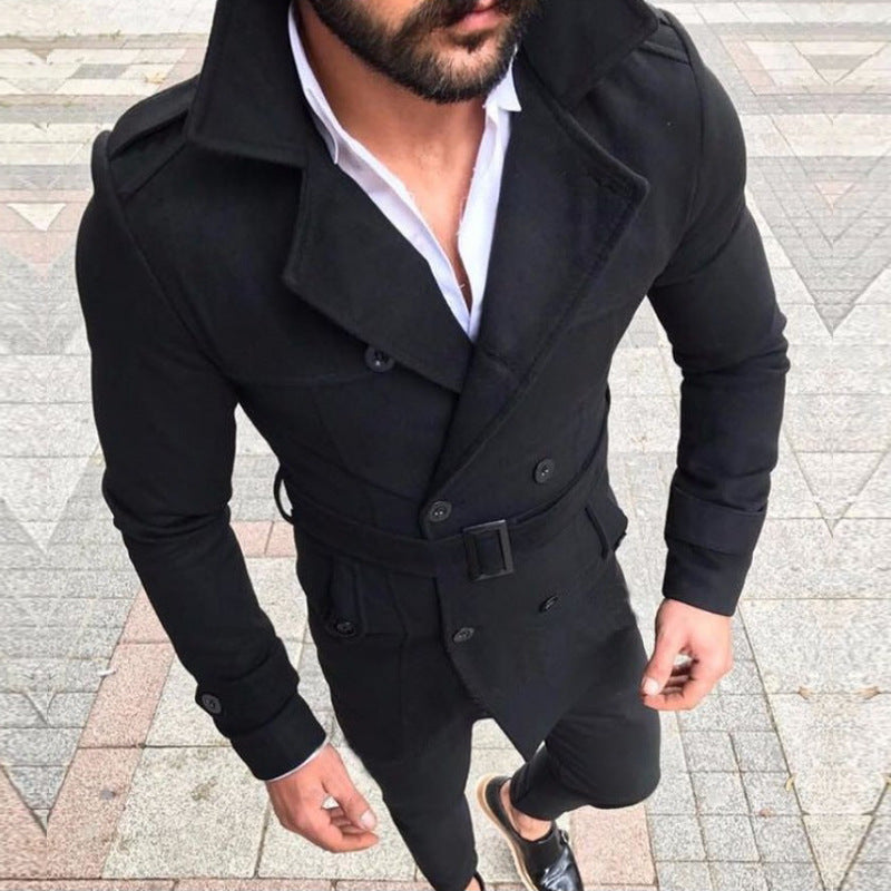 Elegant transitional jacket for men with high collar and trendy belt Lune London