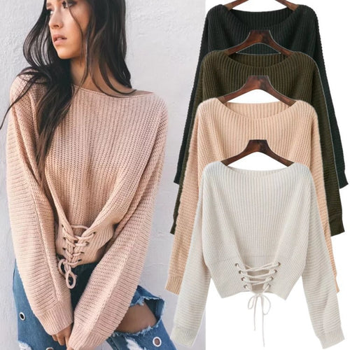 Short knitted pullover for women with laced detail Amarae
