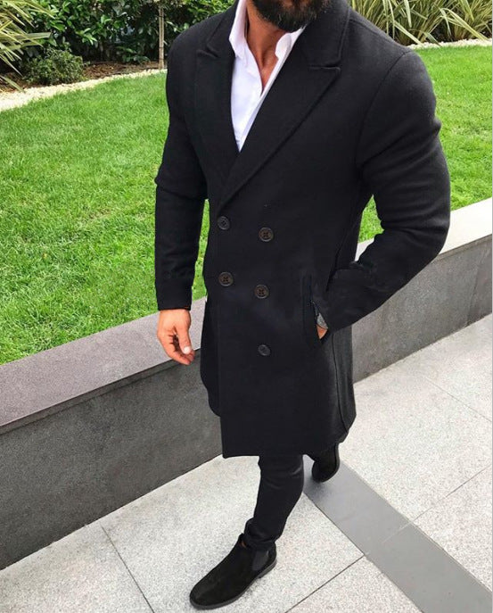 Elegant wool coat for men with double-breasted buttons and slim fit Amarae