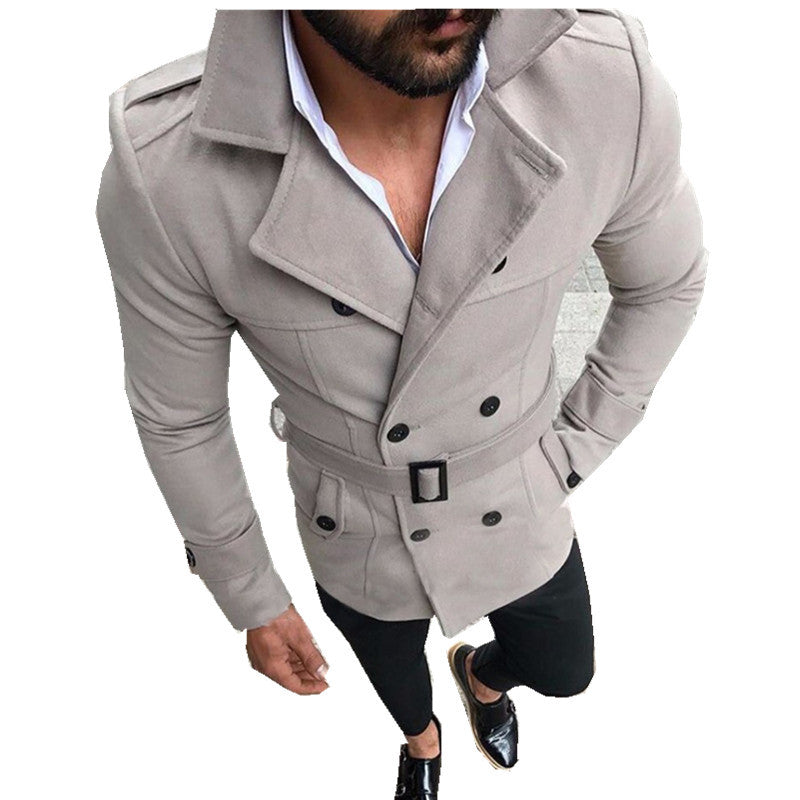 Elegant transitional jacket for men with high collar and trendy belt Lune London