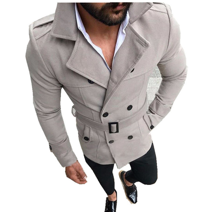 Elegant transitional jacket for men with high collar and trendy belt Lune London