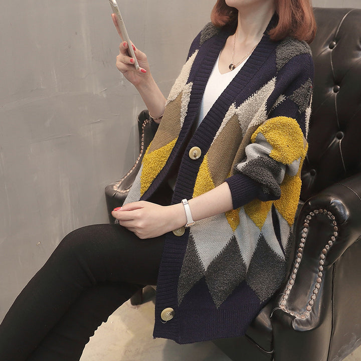 Knitted patterned cardigan for women with button details and relaxed fit Lune London