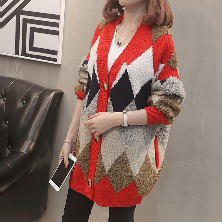 Knitted patterned cardigan for women with button details and relaxed fit Lune London