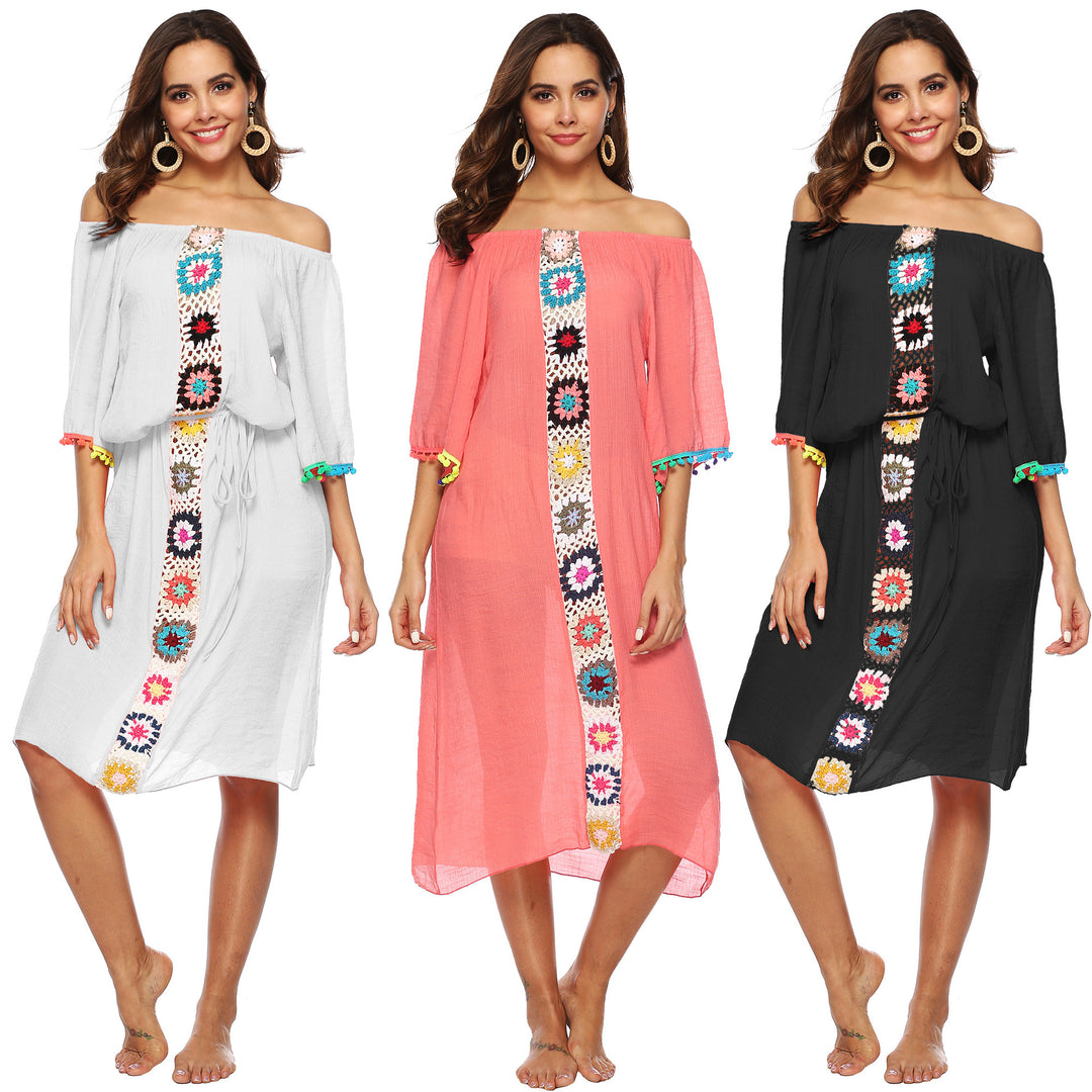 Chic Off-Shoulder Embroidered Midi Dress Women Style