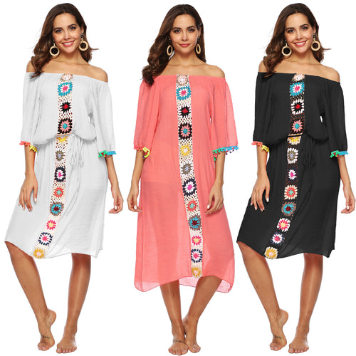 Chic Off-Shoulder Embroidered Midi Dress Women Style