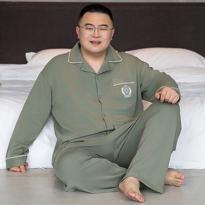 Men's Pajama Set, Cotton, with Lapels, Plus Sizes