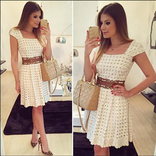 Women's summer dress with unique textured design and wide waist belt