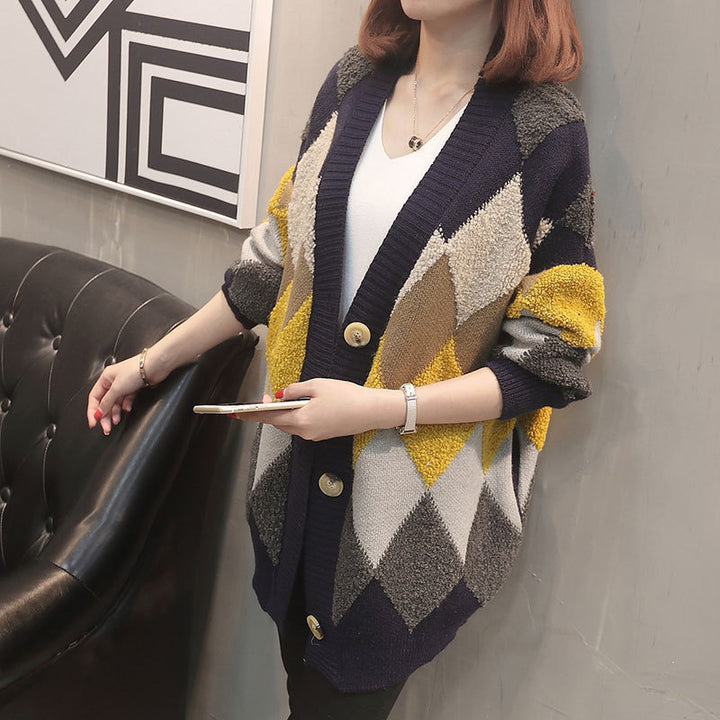 Knitted patterned cardigan for women with button details and relaxed fit Lune London