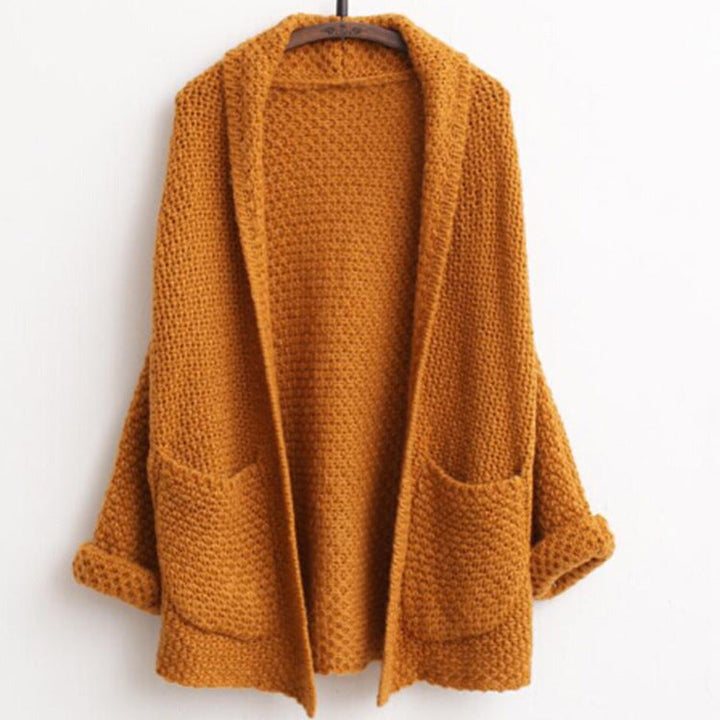 Ladies Chunky Knit Cardigan with Open Sleeves and Practical Pockets Lune London