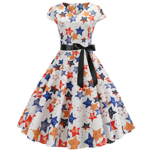 Robe swing pour femmes avec décolleté en V profond et jupe volumineuse Chic & Stil