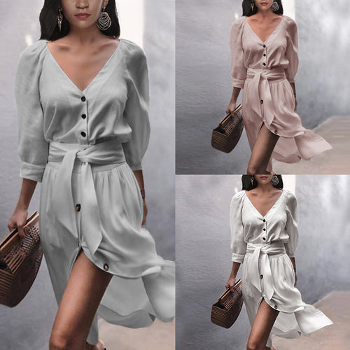 Women's fashionable button dress with belt Amarae