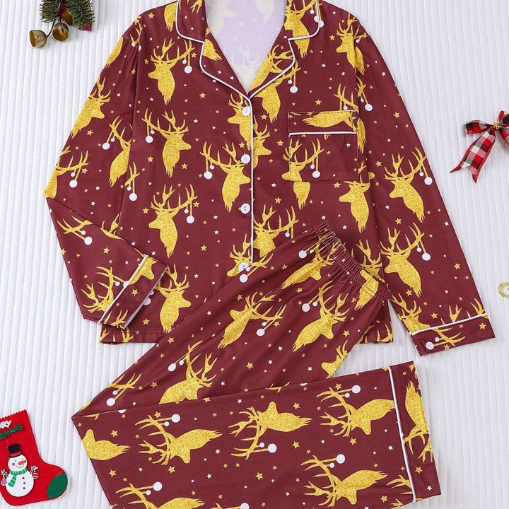 Ladies' loungewear, long-sleeved, with golden reindeer print