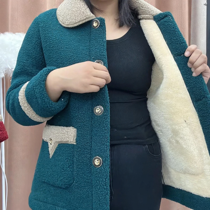 Lamb fleece coat, lined, mid-length, winter