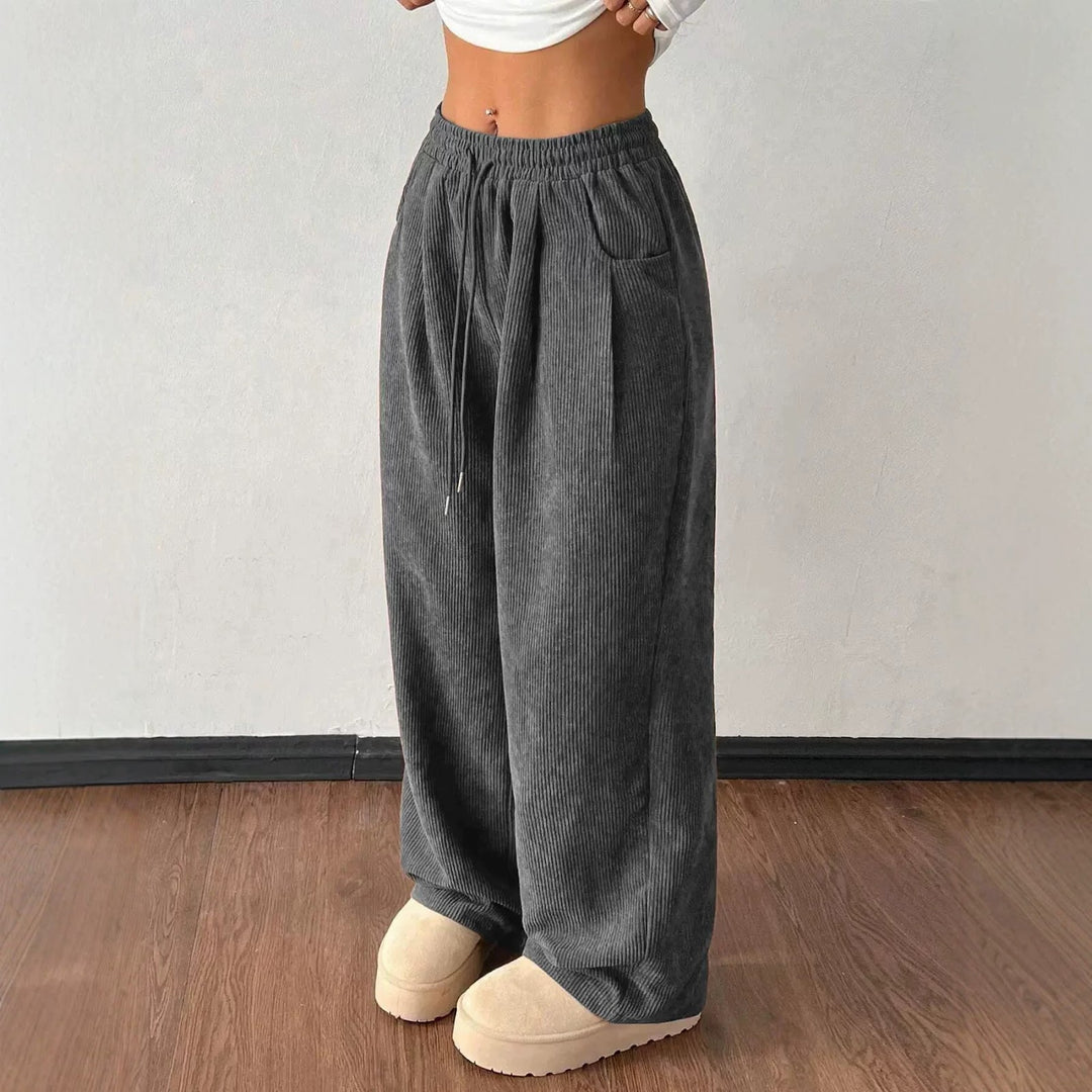 Cord pants with drawstring and wide leg