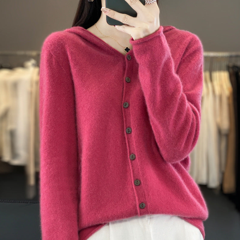 Women’s merino wool cardigan with hood