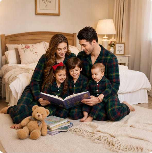 Family Pajama Set, checked, with lapel collar