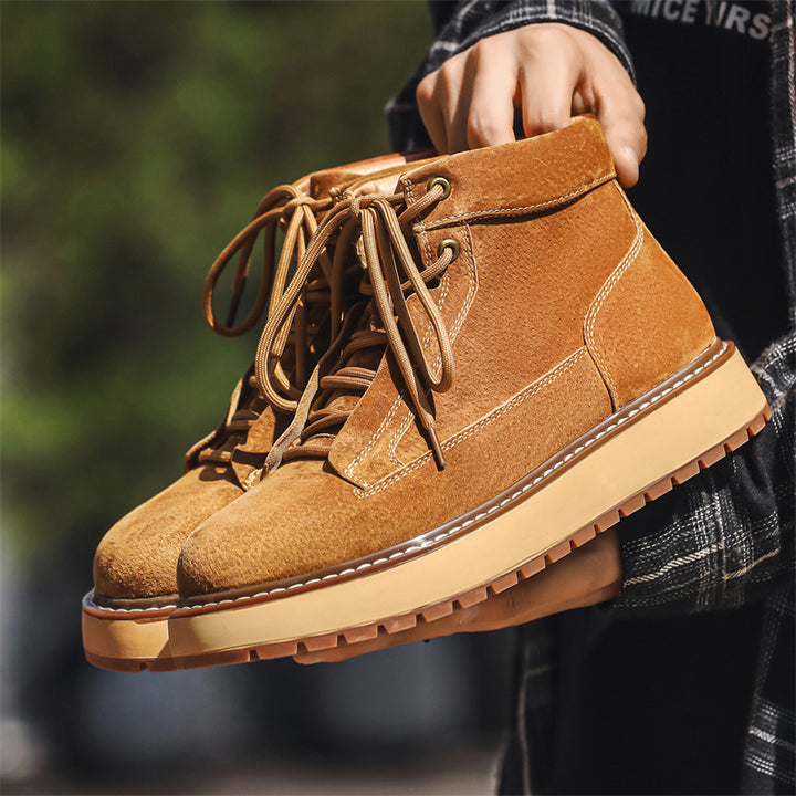 Men's Leather Boots, Platform, Vintage Style, Lace-up Boots
