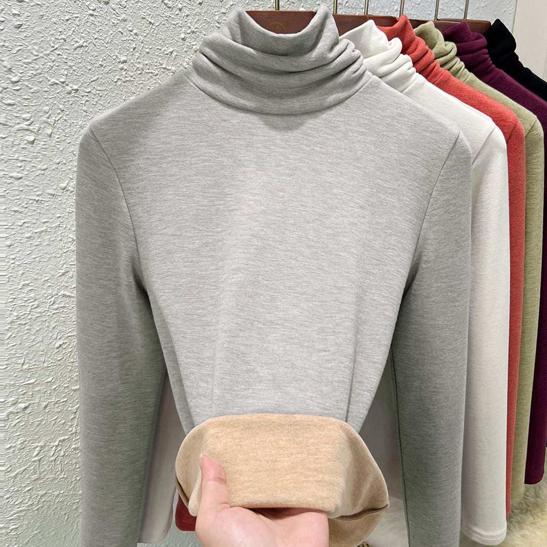 Women's thermal shirt with stand-up collar, lined