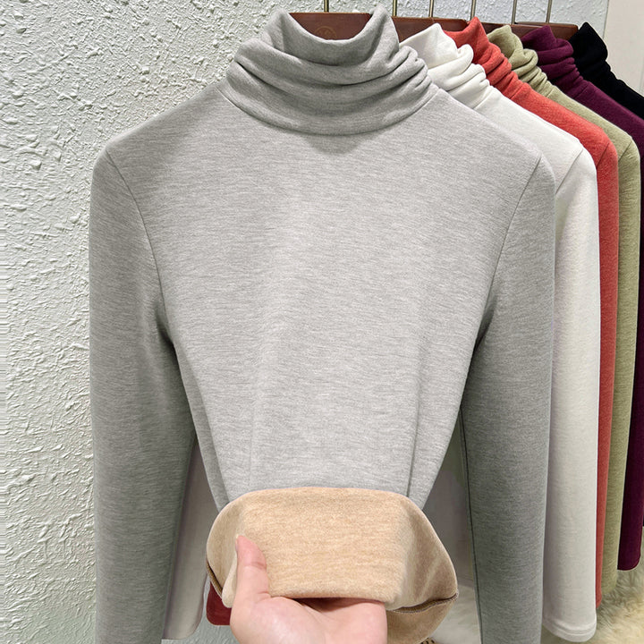 Women's thermal shirt with stand-up collar, lined