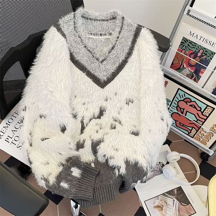 V-neck sweater in vintage style with gradient