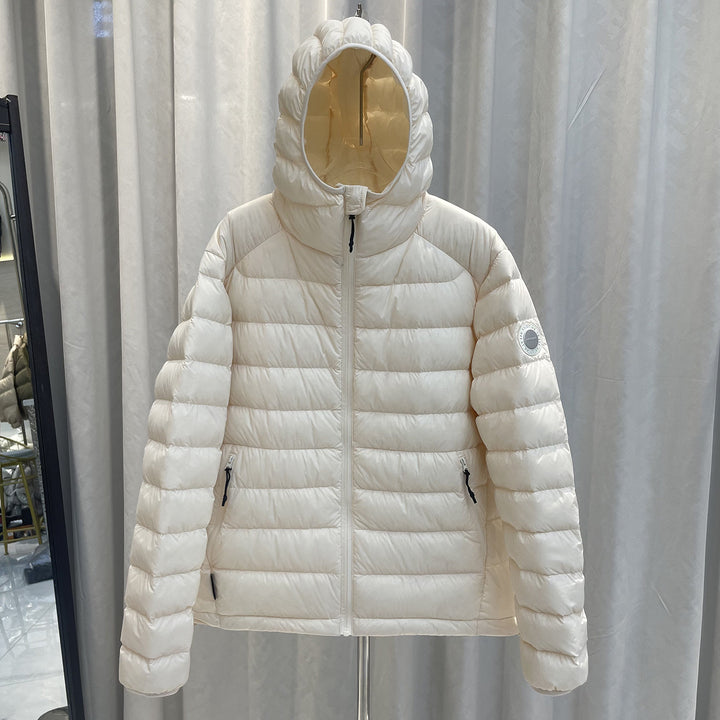 Light down jacket with hood, white duck down filling