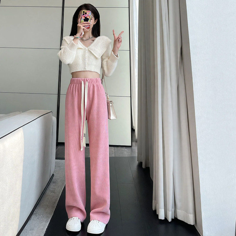 Women's corduroy trousers with wide leg, loose fit