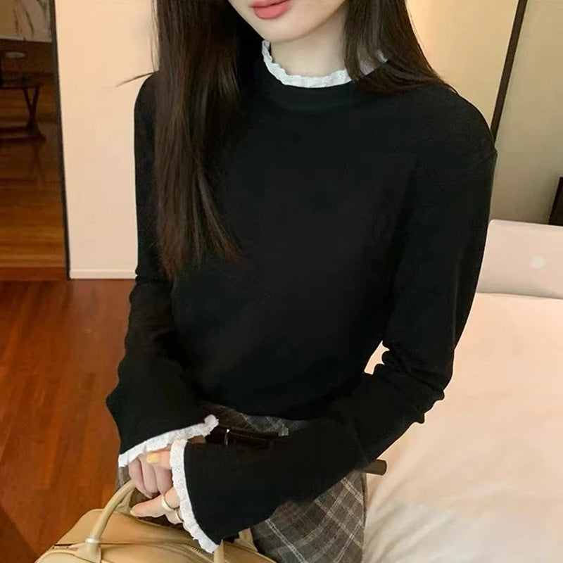 Women's undershirt with lace trim and stand-up collar