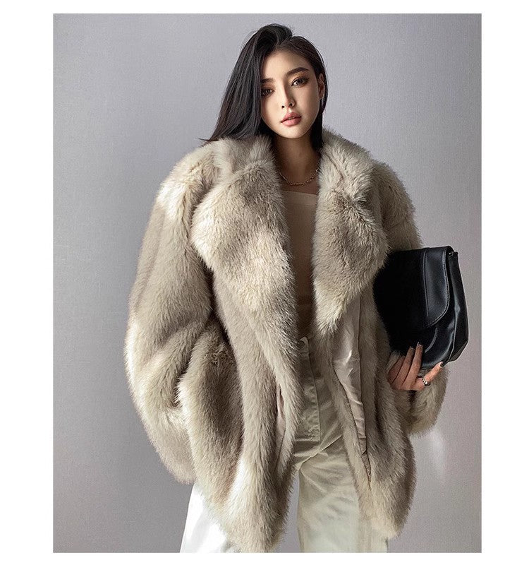Women’s fur coat, medium length, artificial fur, winter