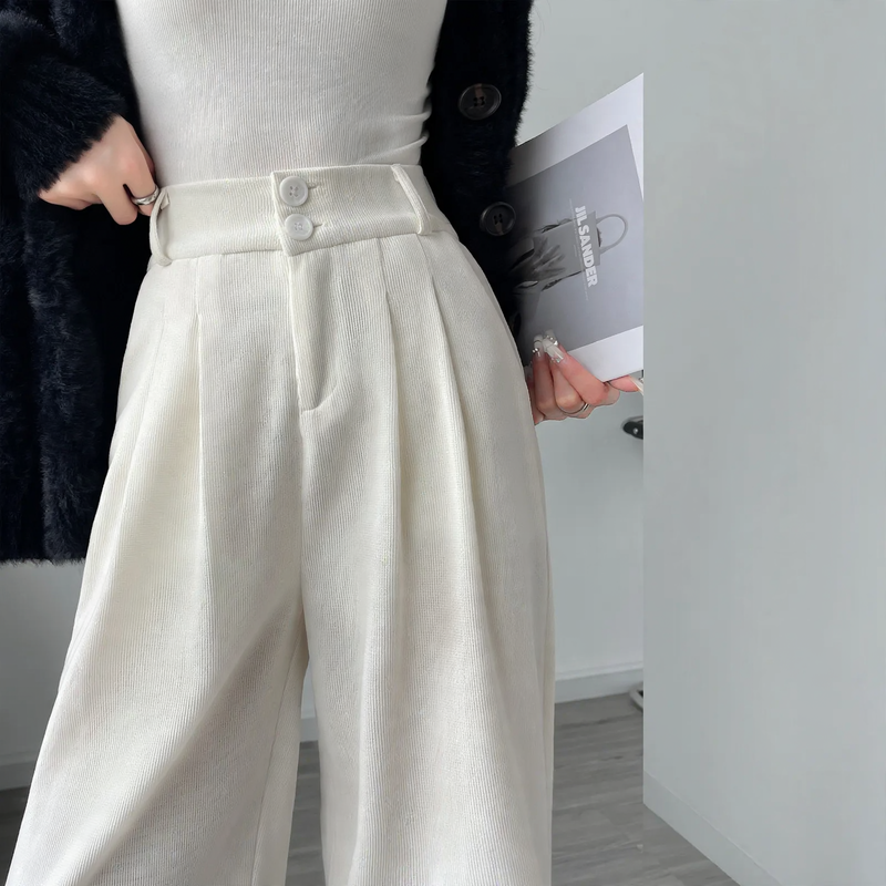 Women's corduroy trousers, padded, straight cut