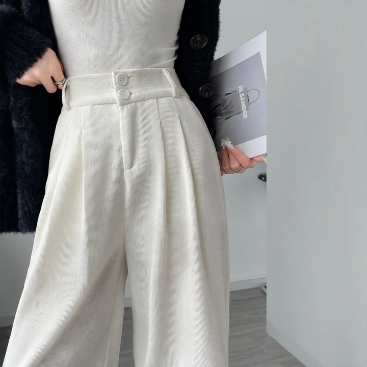 Women's corduroy trousers, padded, straight cut