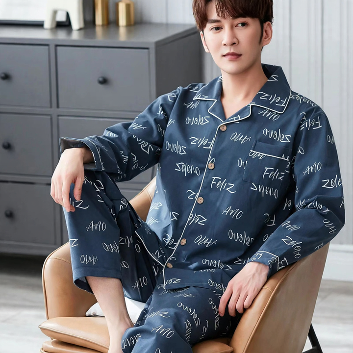 Men's Pajama Set, 100% Cotton, long-sleeved, buttoned