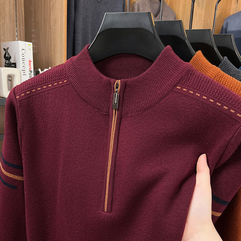 Men's wool sweater with zipper and stand-up collar