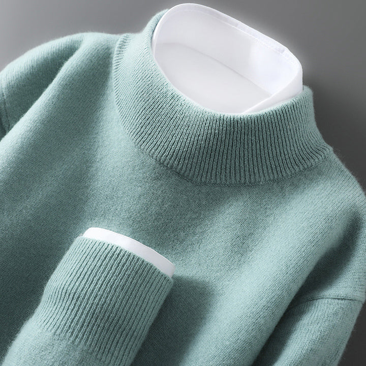 Men's wool sweater, half collar, knit, loose fit