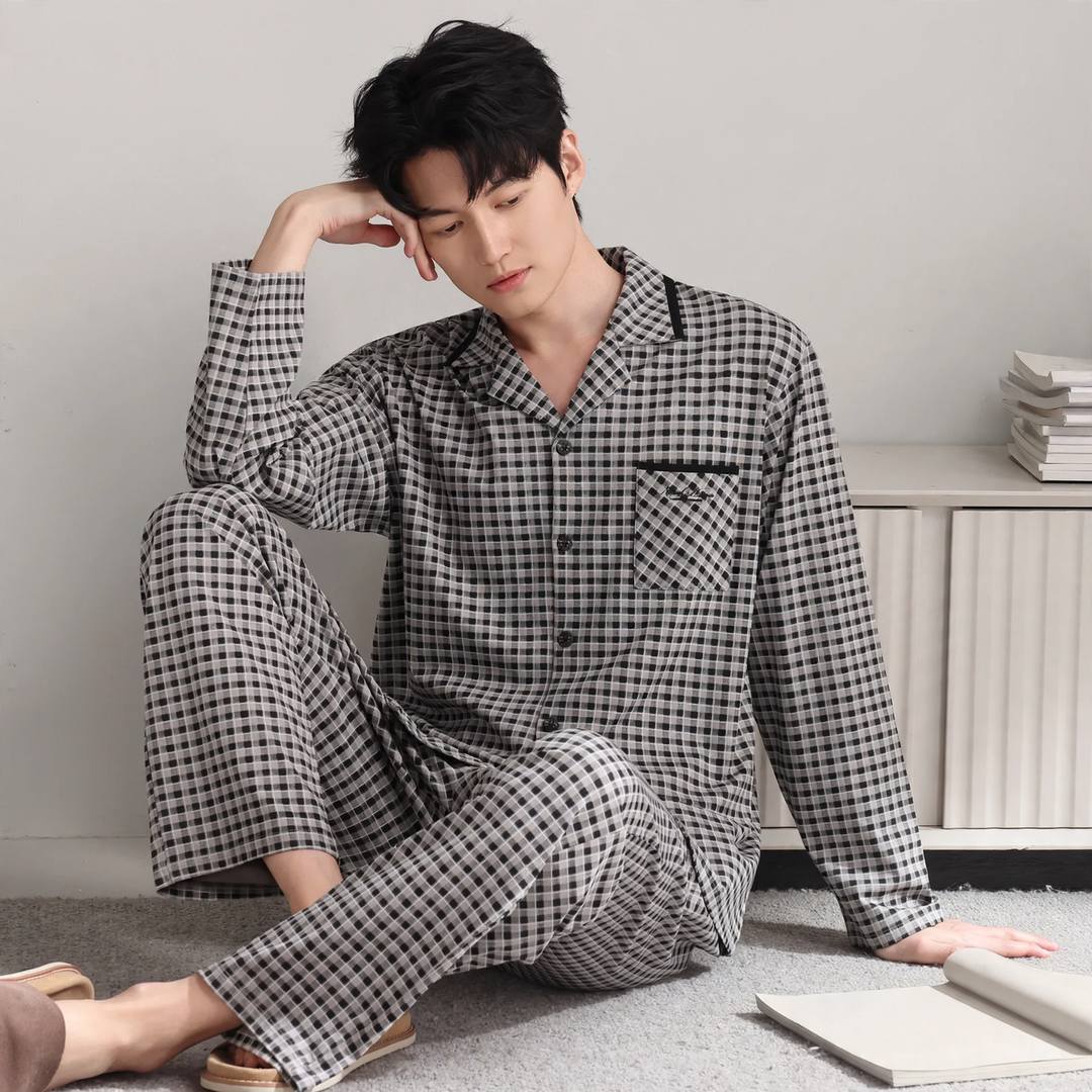 Men's Pajama Set, checkered, cotton, vintage style