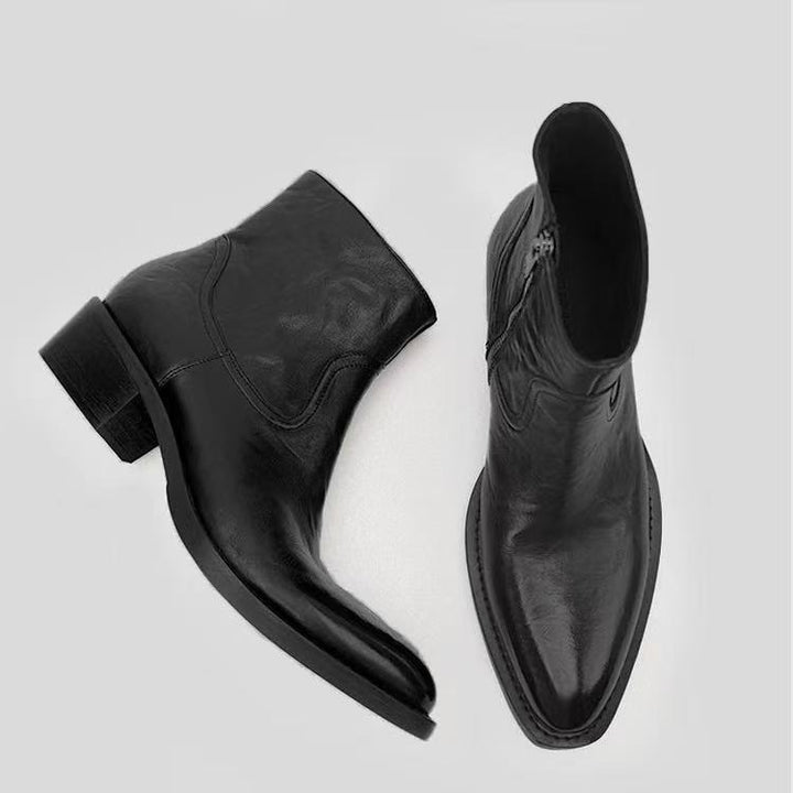 Vintage leather ankle boots with block heel
