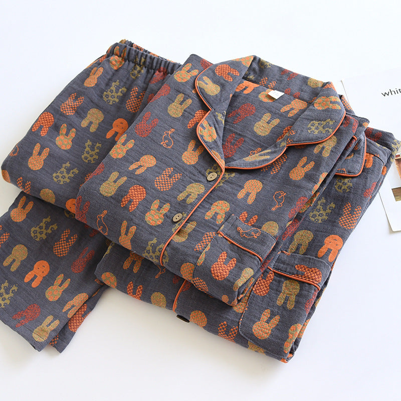 Pair-house suit made of cotton gauze, retro design