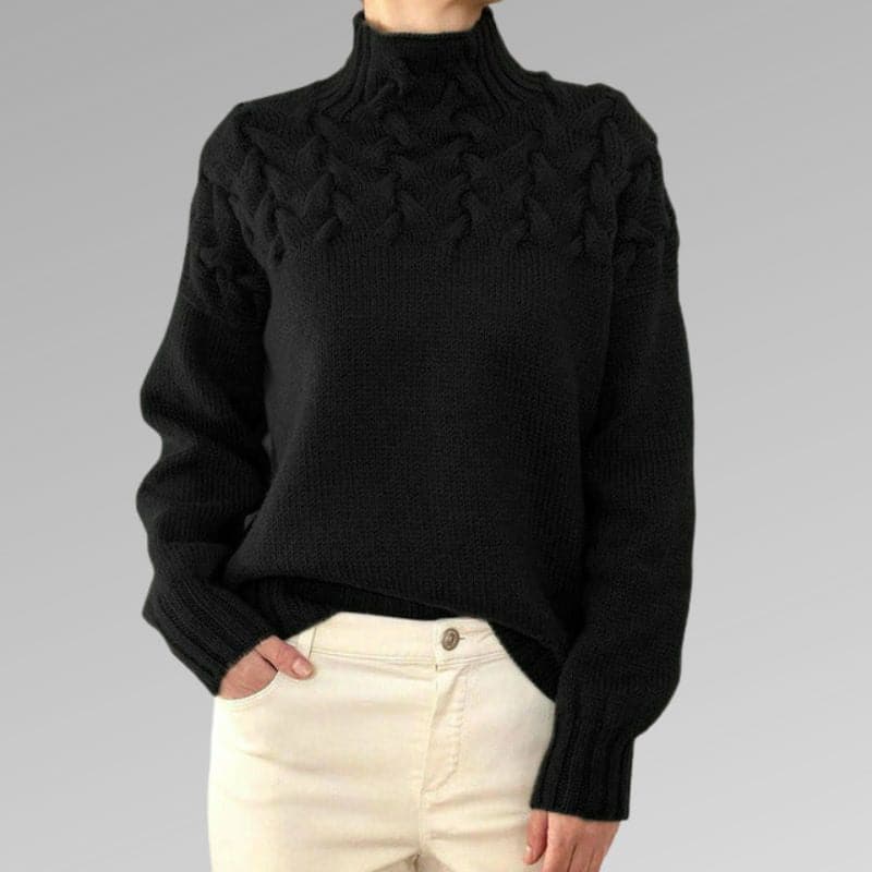 Lune London | Knit sweater - Soft wool blend - Cable knit & ribbed details - High collar