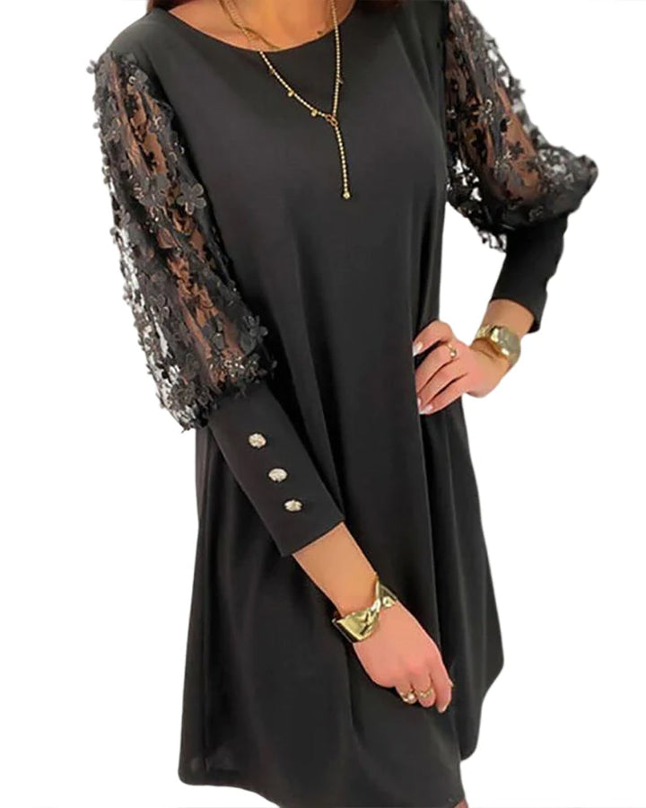 Lune London | Solid Color Dress with Round Neckline and Puff Sleeves