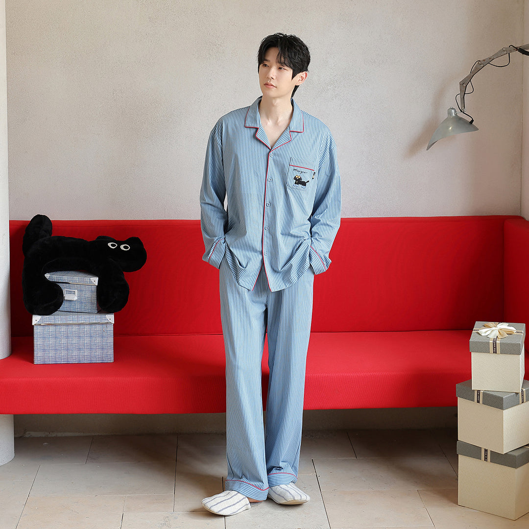 Cotton pajamas for couples, long-sleeved