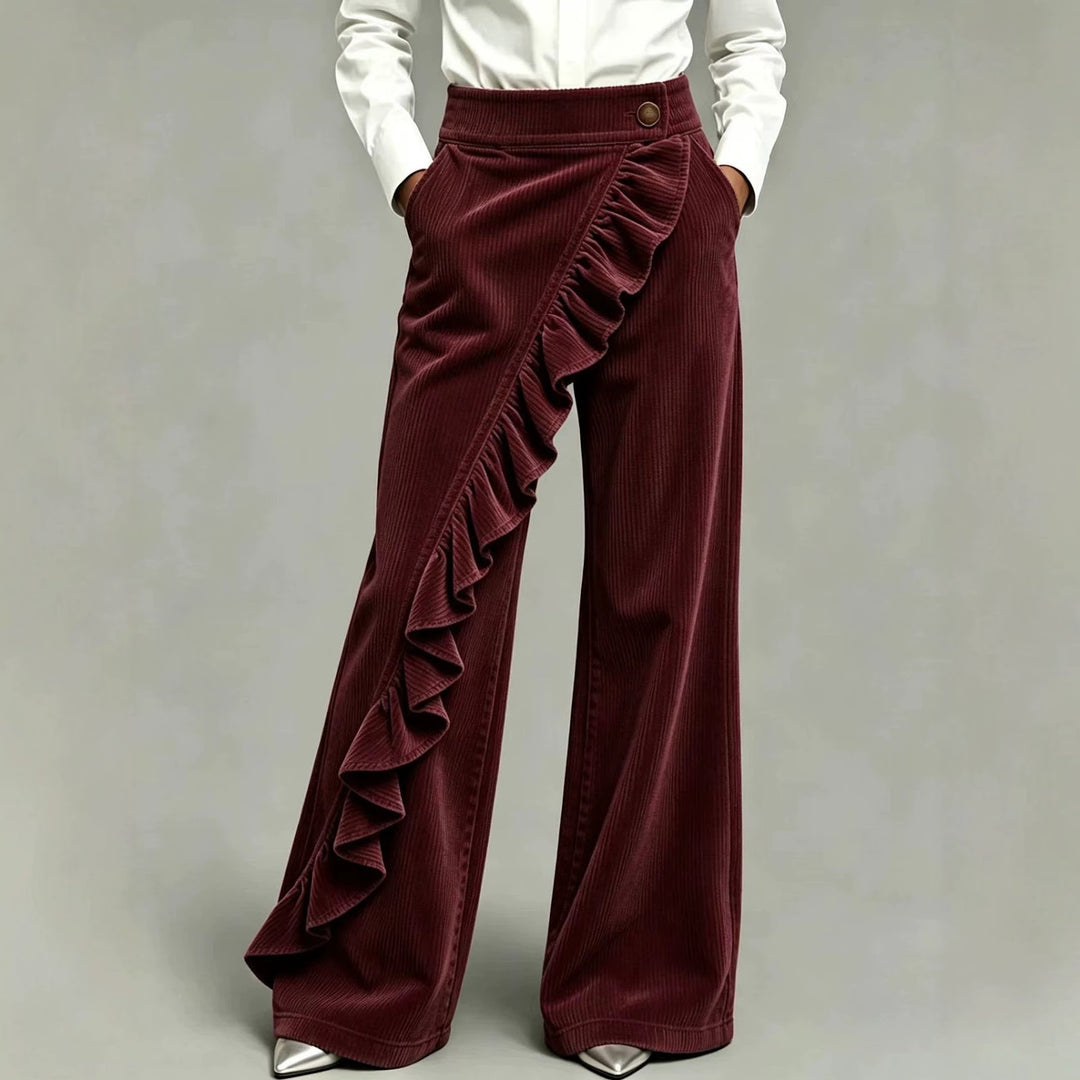 Women's corduroy pants with flared leg and high waistband