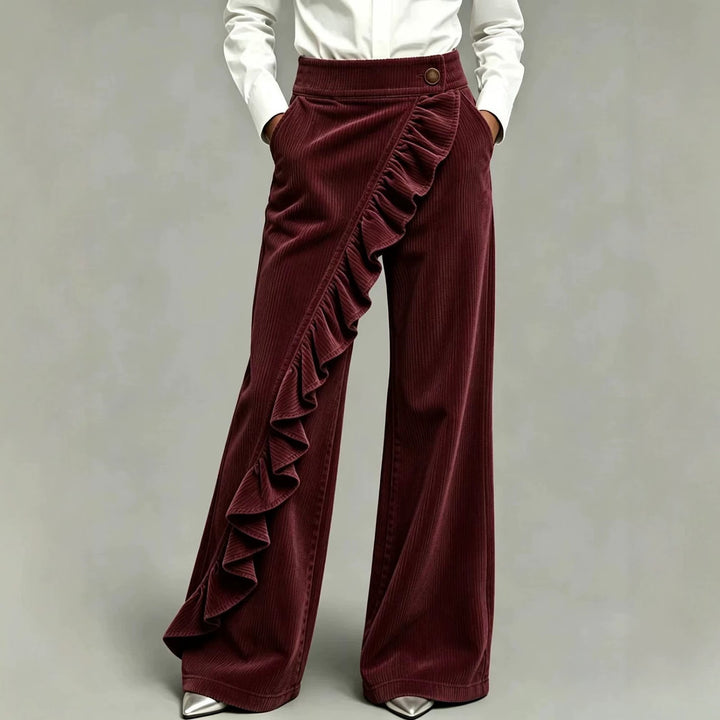 Women's corduroy pants with flared leg and high waistband