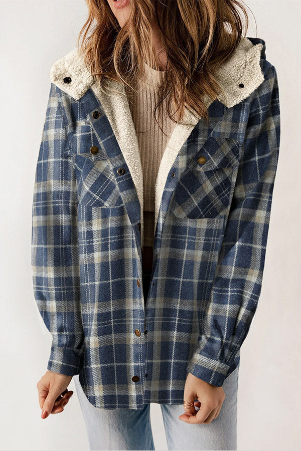 Lune London | Button Sherpa Lined Hooded Flannel Jacket